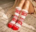 Festive red and white reindeer pattern winter lamb wool slippers socks with plush cuffs - Snowflake Sheep