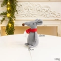 Charming grey felt mouse doll with red knit scarf and white fringe holiday decor - Small Christmas Mouse
