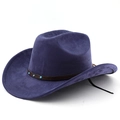 Detail of faux suede western cowboy hat with turquoise beads on a leather band - Navy Blue