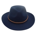 Cappello fedora in lana blu scuro con fascia intrecciata marrone e corona classica concava - Blu navy