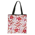 White polyester tote bag with red and pink watercolor hearts and black handles - Style 6 Watercolor Heart White Base