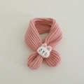Detail of pink ribbed knit kids scarf featuring a cute plush bunny decoration - Small Animal Style / 60-80cm / Pink