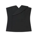 Minimalist black strapless tube top featuring a unique asymmetric lapel collar design - XS / Black
