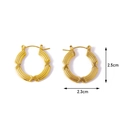 Golden titanium steel hoop earrings with bamboo texture design 2.5cm height - Gold Bamboo Texture Ear Buckle / 2.5cmx2.3cm