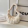 White quilted plush cloud bag with a pleated scrunchie handle and silver zipper detail - Off-white