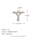 Silver stainless steel angel wing key pendant charm in 15.4mm x 13.8mm size - Angel Key Pendant - Steel Color