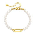 Elegantes 18K vergoldetes Büroklammer-Armband mit weißen Perlen und verstellbarem Verschluss - 18K Gold / Weiß/Gold (KB0259)