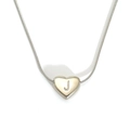 Polished stainless steel heart pendant necklace with letter J on a snake chain - Letter J (S143S-J)