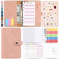 Pink A6 PU leather budget binder set with zipper envelopes and colorful budget sheets - Budget Binder Set / Dusty Pink