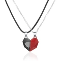 Magnetic heart couple necklaces with red and black geometric pendants on a white base - Combination 5 (Black and Red)