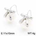 Perlenohrringe mit silberner Schleife aus Edelstahl, 11x10mm für ein Sommer-Set - Stahlfarbener Ohrhaken-Stil (KE116141-KFC) / Stahlfarbe