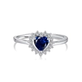 S925 Sterling Silber Ring mit blauem herzförmigem Kristall und Halo-Steinen - Einstellbar Offen / Blau