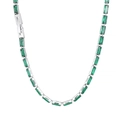Silver-plated tennis necklace featuring vibrant rectangular green emerald-cut stones - Silver Base Green Baguette Zircon (KN234326-KFC)