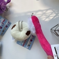 Plush pink toothbrush and cute white tooth keychain charms with metal bead chains - Toothbrush