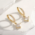 Gold hoop earrings with princess cut zircon and micro pave diamonds for men and women - Gold Square