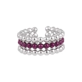 Three-layer S925 sterling silver ring with silver beads and dark purple enamel accents - Adjustable Open / Platinum Silver & Purple Enamel