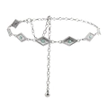 Silver bohemian metal waist chain with turquoise diamond-shaped links and adjustable fit - Rhombus Stone Inlaid (HYY19294-E) / Silver E
