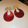 Vintage style gold hammered metal and burgundy resin marble teardrop earrings - 34# (Cloud Pattern Teardrop-Silver Post) / Gold-Red