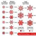 Golden Christmas snowflake wall stickers set with 49 snowflakes and 33 snow dots - T414AB-Red