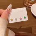 S925 silver needle pearl bow set earrings in yellow white pink and green flower styles - Silver Multicolor Flower Style (a2380)