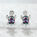 Silver turtle stud earrings with colorful mystic stones and white cubic zirconia - Platinum Plated Mystic Topaz Zircon