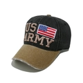 Detail of 3D US ARMY embroidery and US flag patch on contrast wash cotton baseball cap - M (56-58cm) / Black/Khaki (F)