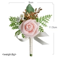 Rosa PE-Rosen-Ansteckblume für Bräutigam mit Goldblättern und weißem Band, 11,5 cm - Rosa Rose Ansteckblume