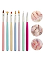 Set of 7 colorful macaron nail art brushes featuring various brush heads for manicure design - Macaron Color Wood Rod Brushes (7Pcs)