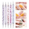 Set di 5 penne per nail art a doppia punta con manici in acrilico glitterati - Set di 5 Penne per Puntinatura a Doppia Punta con Manico in Cristallo