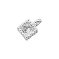 Macro view of square silver pendant with a round zircon center stone and beaded frame - Silver Square