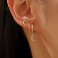 Gold star and moon earrings set with minimalist hoops and dangling moon charm for women - Moon Gold Combination Style (1582)