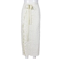 Close-up of cream high-waisted wrap skirt showing quilted bubble texture and waist tie detail - S / Off White