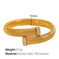 Elegante pulsera espiral dorada estilo Tubogas de acero inoxidable con piedras brillantes - Brazalete de Espiral de 10mm de Ancho (SZ03) / Dorado