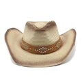 Western straw cowboy hat with gradient brim and metallic rivet leather band - M (56-58cm) / Dark Brown Gradient (3)