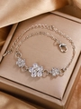 Silver flower charm bracelet with sparkling crystals and adjustable lobster clasp chain - White Gold Diamond Three Flowers Bracelet (S522)