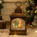 Bronze Christmas lantern with Santa scene and swirling glitter snow effect - Santa Claus and Child