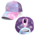 Pink and purple tie-dye ponytail baseball cap with breathable mesh and elastic cross opening - Purple