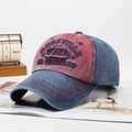 Berretto da baseball vintage bordeaux e blu scuro con ricamo di lettere retrò - Regolabile / Fronte Borgogna Corpo Blu Notte