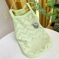 Detail of mint green breathable knit dog vest with wavy texture and cute cartoon patch - XS / Green Wavy Cutout