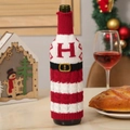Christmas knitted wine bottle cover with red and white stripes and letter H decoration - Letter H