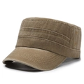 Vintage washed tan cotton cadet cap with decorative stitching and breathable eyelets - Adjustable / Khaki
