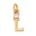 Copper 18K gold plated letter L pendant charm with round white zircon inlay and ring link - Single Stone Letter L