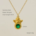 Collana in acciaio inossidabile placcata oro 18K con ciondolo angelo e zircone verde - Collana Angelo in Zircone Verde(ZG895)