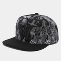 Close-up of the 3D embroidered letter W on a black snapback hat with street style patterns - Adjustable / W Letter Grey