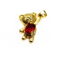 Golden teddy bear pendant with red oval gemstone and fine textured metal finish - Style C Red