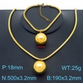 18K gold plated titanium steel jewelry set featuring hollow round ball pendants on snake chains - 18mm Pendant 2-Piece Set (Necklace + Bracelet) / Gold