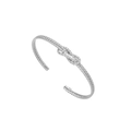 Silberfarbenes Edelstahl-Manschettenarmband mit Knotendesign und Diamantschliff-Textur - Doppellinien-Knoten mit Gittertextur / Silber