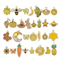 27-piece yellow and orange enamel charms set with bees, flowers and fruit designs - Yellow Enamel Mix (SN819)