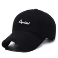 Vintage black distressed baseball cap with white Capital embroidery and worn-out details - Adjustable / Black