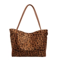 Borsa tote in tela con stampa leopardata e manici in pelle marrone per la moda donna - Marrone Giallastro